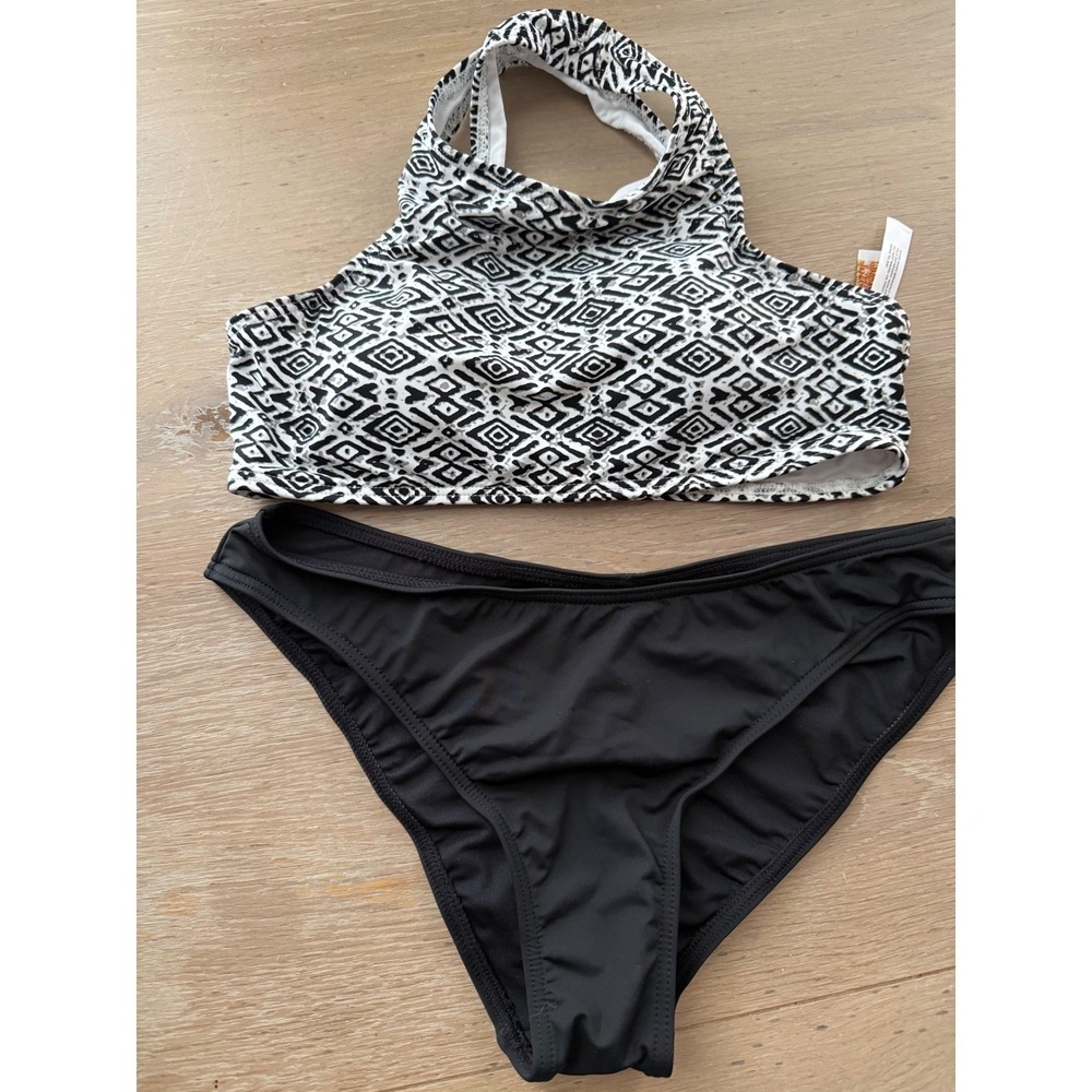Tart Collections Swimsuit Bikini Set Black & White Geometric‎ Print NEW S